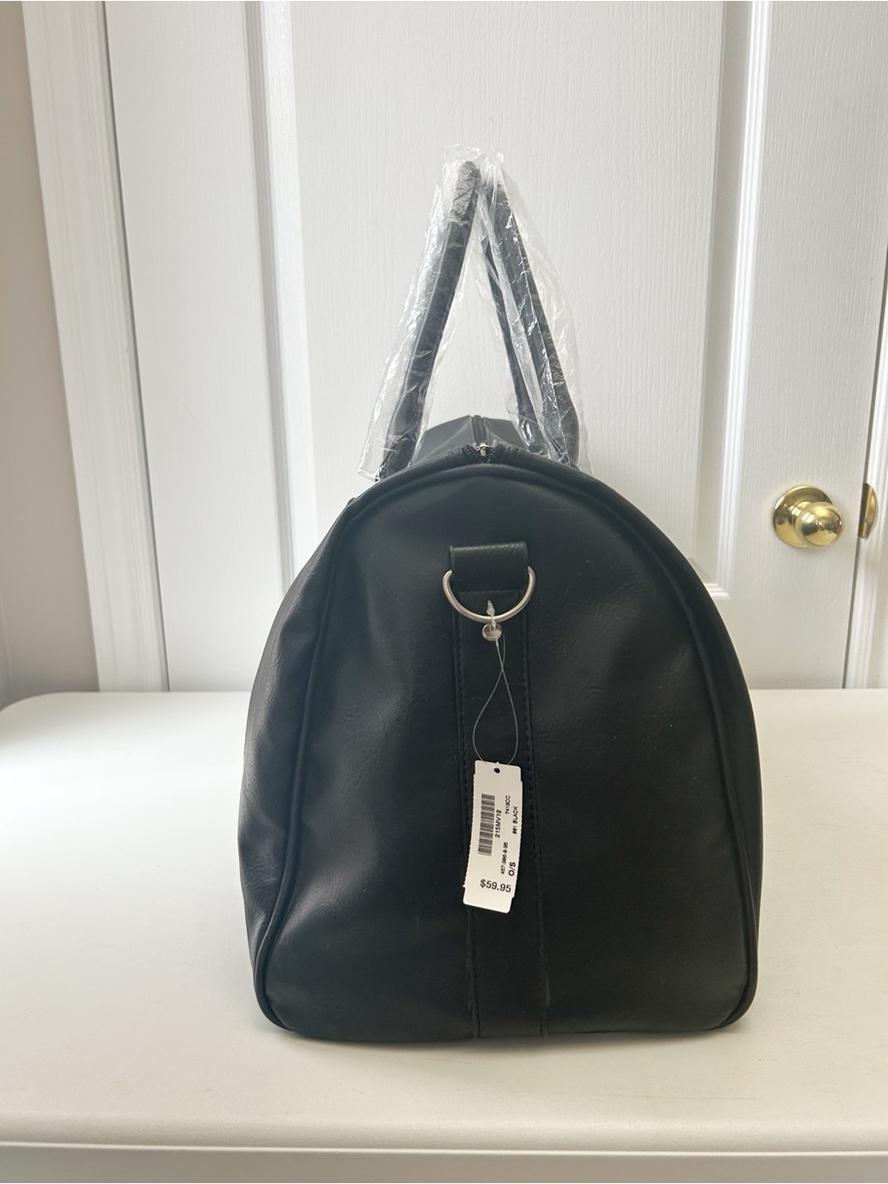 Black Faux Leather Weekender Bag Travel Duffel - Picture 5 of 10